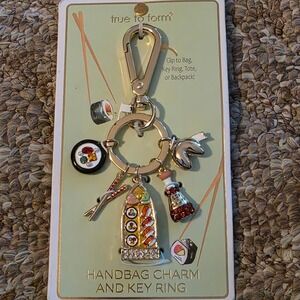 True to Form Sushi Handbag Charm and Key Ring Gold Tone Rhinestone Enamel Foodie